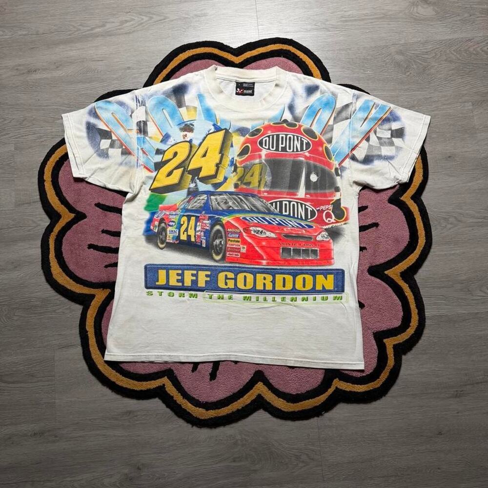 Vintage Y2K Chase Authentics Jeff Gordon AOP NASCAR T-shirt Size Large White